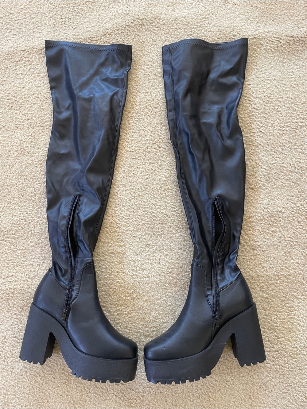 Forever 21 Black Over-the-Knee Platform Block Heel Boots